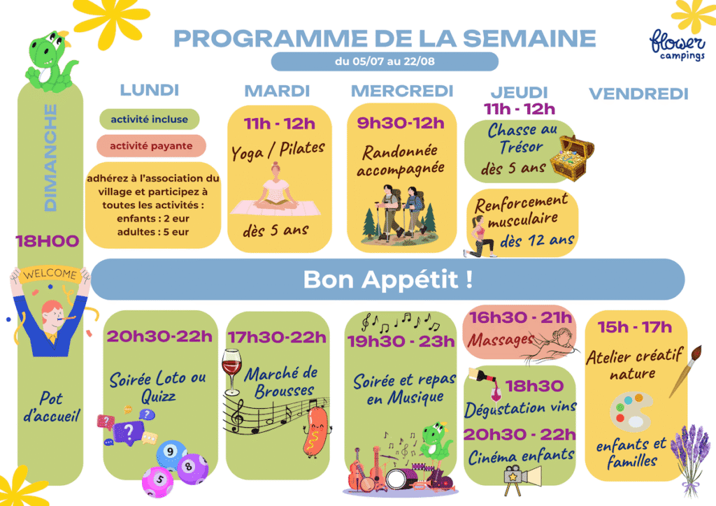 programme d'animation du camping Le Martinet Rouge